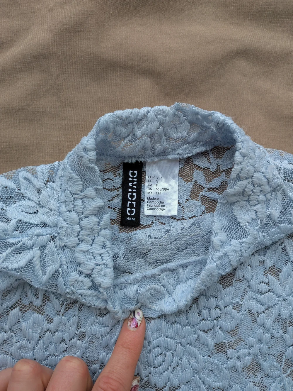 H&M Light Blue Lace Mock Neck Long Sleeve Crop Top